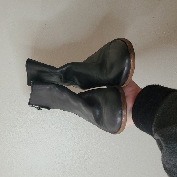 Uterque Vero Cuoio Black Leather Boots Size 37 Womens Zip Back - Picture 5 of 10